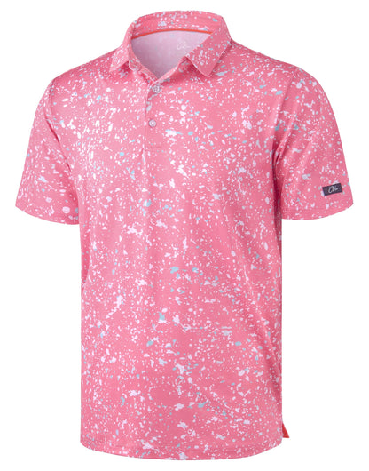 HOTObla Mens Golf Polo Shirts Short Sleeve Dry Fit Performance Moisture Wicking Casual Print Collared Golf Shirts for Men
