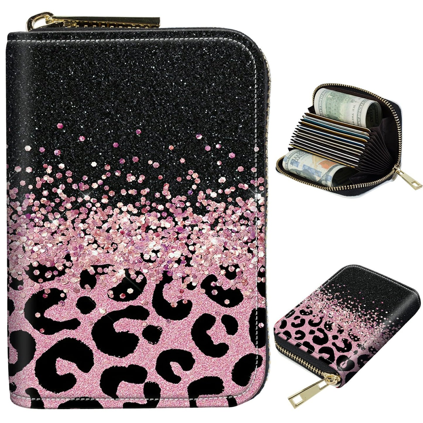 HOTCute Credit Card Holder with Zipper, Crow Skull RFID-Blocking Card Case Small Wallet for Women Men, Multi-slot Card Organizer Case Travel Accordion Wallet