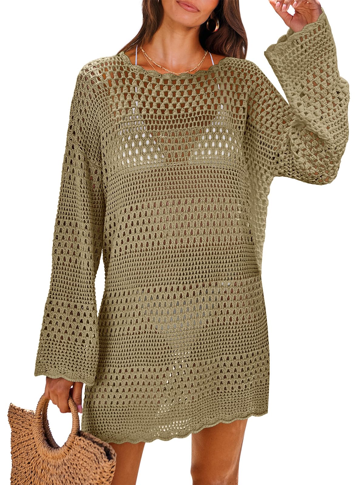 HOTANRABESS Women Swimsuit Crochet Swim Cover Up 2026 Summer Bathing Suit Swimwear Mesh Knit Beach Dress Vacation Outfits