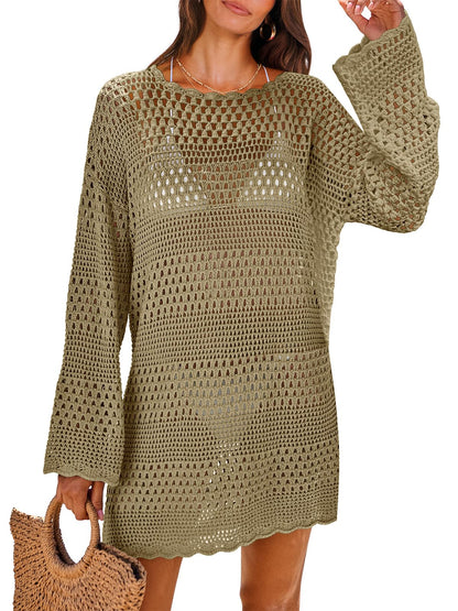 HOTANRABESS Women Swimsuit Crochet Swim Cover Up 2026 Summer Bathing Suit Swimwear Mesh Knit Beach Dress Vacation Outfits