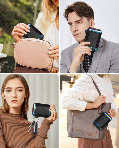 HOTSmall Wallet for Women with Rechargeable Find My Tracker Built-in, Zipper Accordion Credit Card Holder with Keyring, Anti-loss Fashion Minimalist Slim, Black
