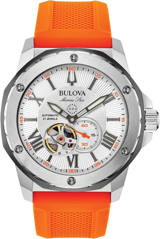 HOTBulova Men's Marine Star 'Series A' Automatic Watch with Orange Silicone Strap Style: 98A226