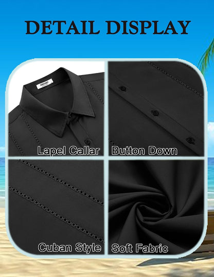 HOTCOOFANDY Mens Cuban Guayabera Shirt Short Sleeve Button Down Shirts Summer Beach Vacation Shirts