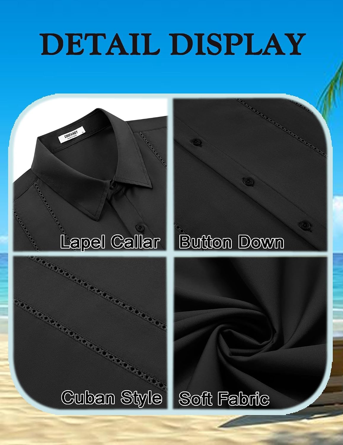 HOTCOOFANDY Mens Cuban Guayabera Shirt Short Sleeve Button Down Shirts Summer Beach Vacation Shirts