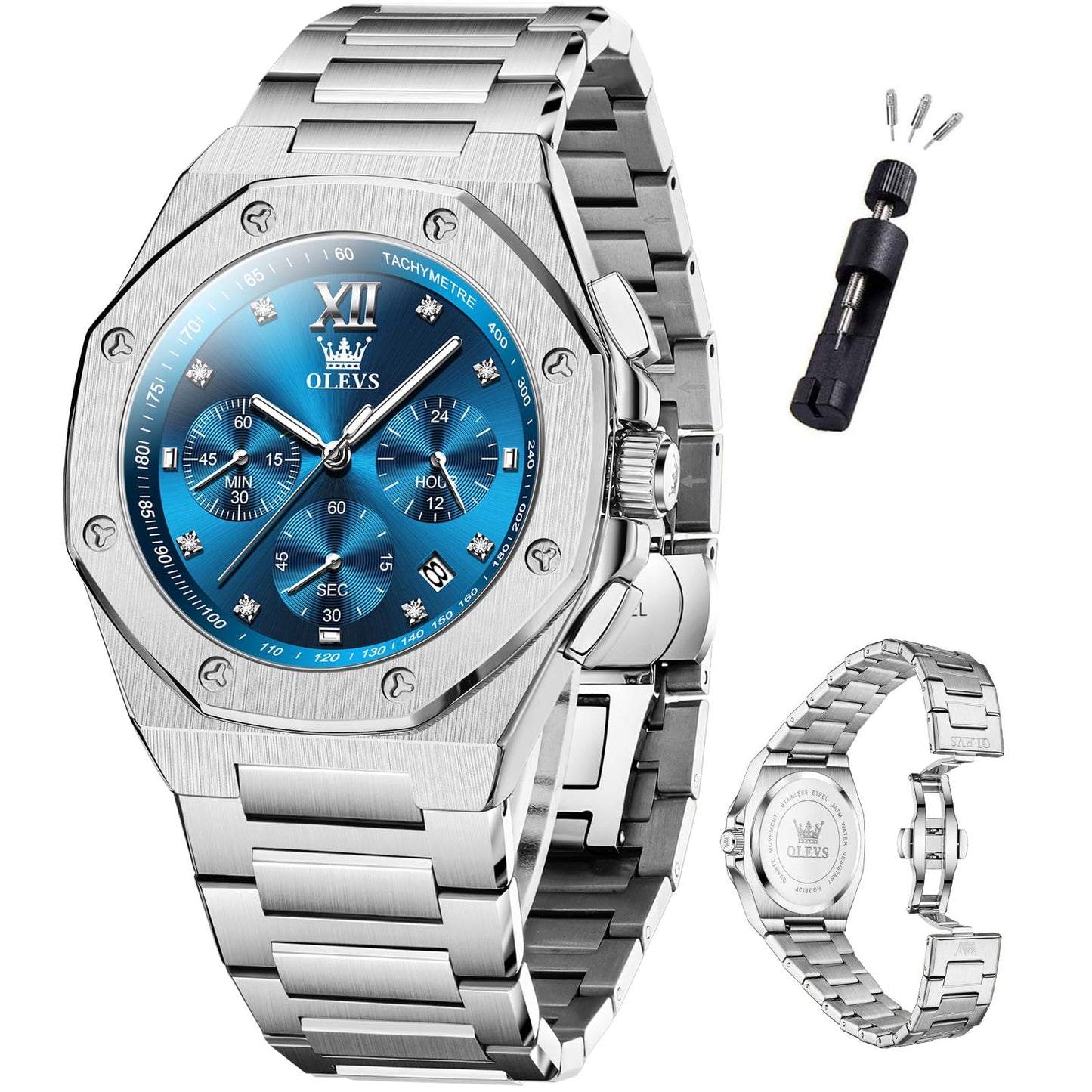 HOTOLEVS Mens Watches Octagonal Luxury Stainless Steel Dress Watches for Men Quartz Analog Large Face Luminous Relojes para Hombres