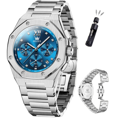 HOTOLEVS Mens Watches Octagonal Luxury Stainless Steel Dress Watches for Men Quartz Analog Large Face Luminous Relojes para Hombres