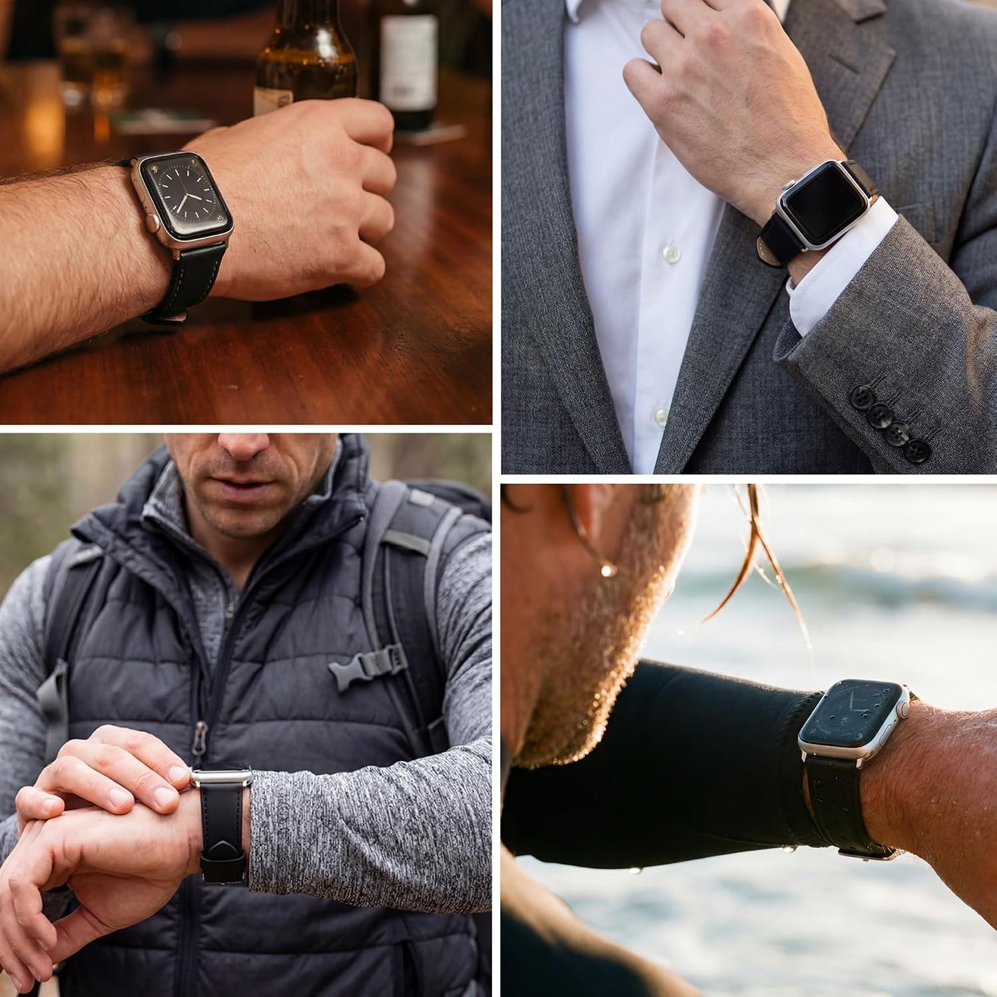 HOTBARTON WATCH BANDS - Top Grain Leather Watch Bands Compatible with Apple Watch Models - 1, 2, 3, 4, 5, 6, 7, 8, 9, 10, SE, Ultra & Ultra 2