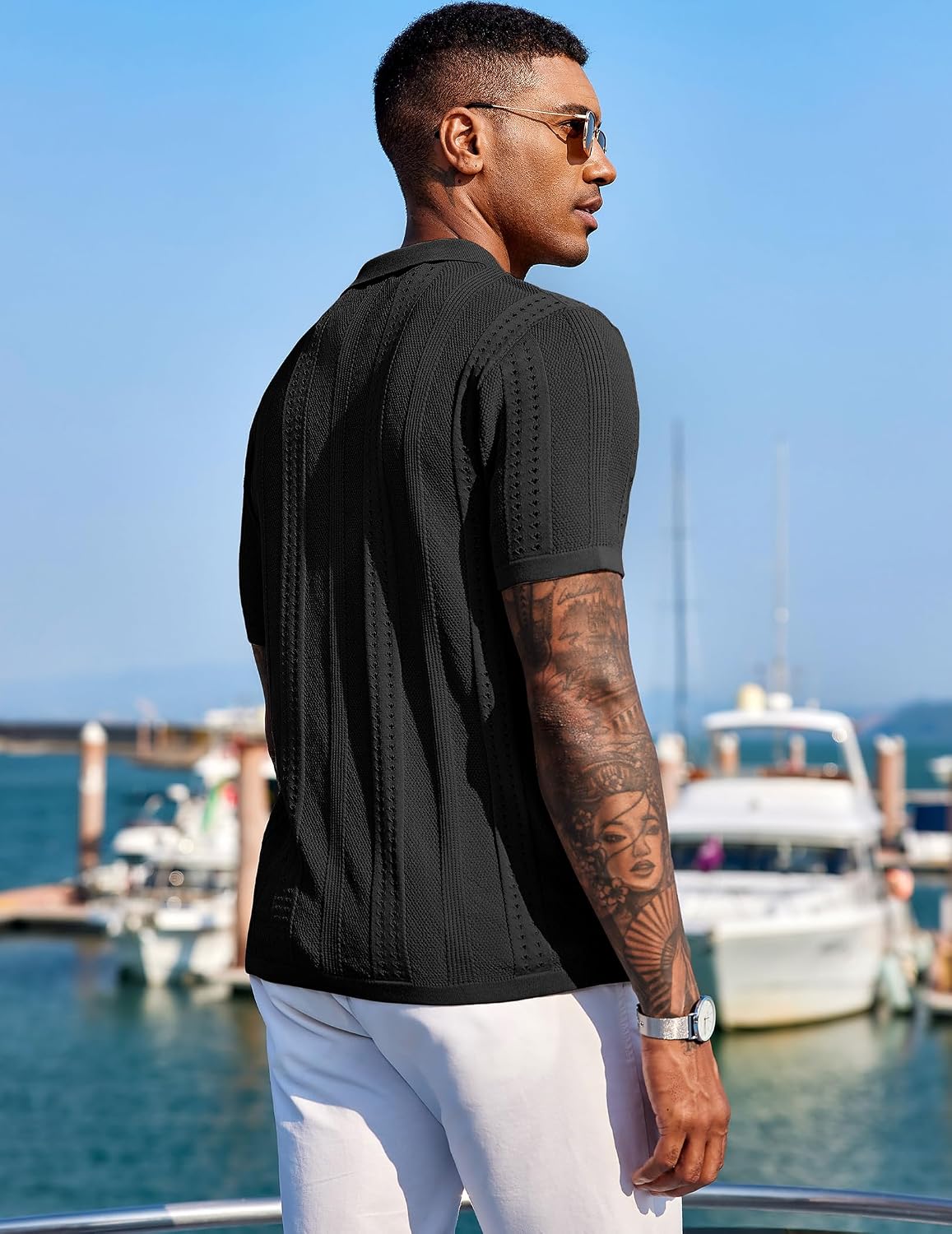 HOTCOOFANDY Men's Knit Shirts Short Sleeve Button Down Polo Shirt Fashion Casual Summer Beach Shirts