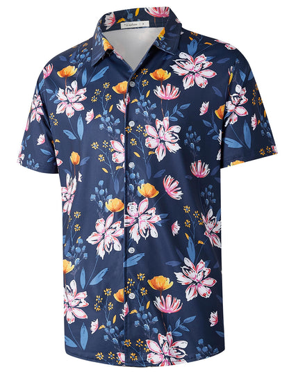 HOTELETOP Men's Hawaiian Shirt Summer Stretch Short Sleeve Tropical Beach Button Down Casual Shirt