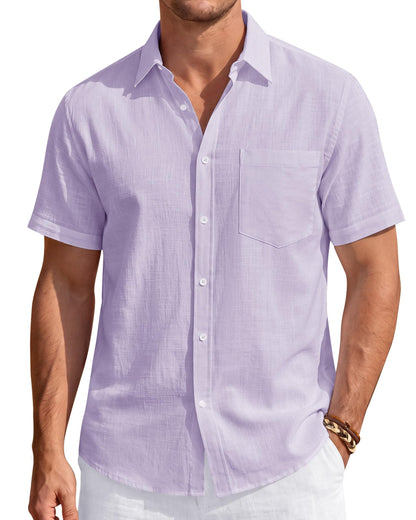 HOTJ.VER Mens Linen Shirt Short Sleeve Button Down Casual Summer Shirts | Cotton Linen, Untucked, Big Tall, from Beach Camp Vacation, Cruise Fishing, Work Office, to Wedding Party Family, with Pocket