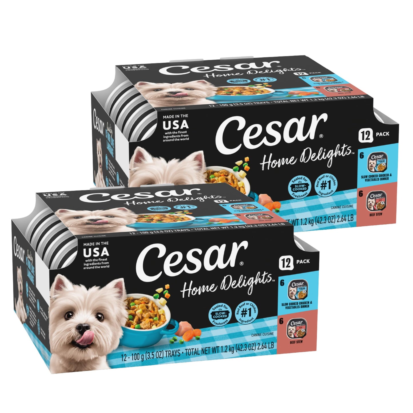 HOTCesar Home Delights Wet Dog Food, Dinner and Stew Variety, 3.5 oz, 24 Count | Real meat #1 ingredient, no fillers, no added sugar, no artificial flavors, complete & balanced, easy peel trays