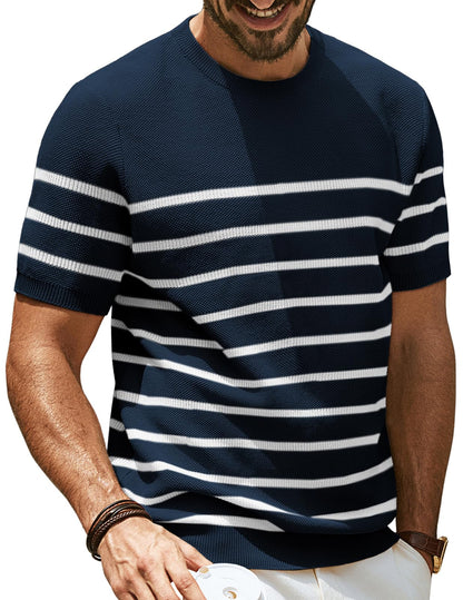 HOTPJ PAUL JONES Mens T Shirts Casual Knit Short Sleeve Tee | Crewneck, Textured Stretch T-Shirts, Lightweight, Comfortable, Breathable, Summer Clothing, Fashion, Classic, Vacation