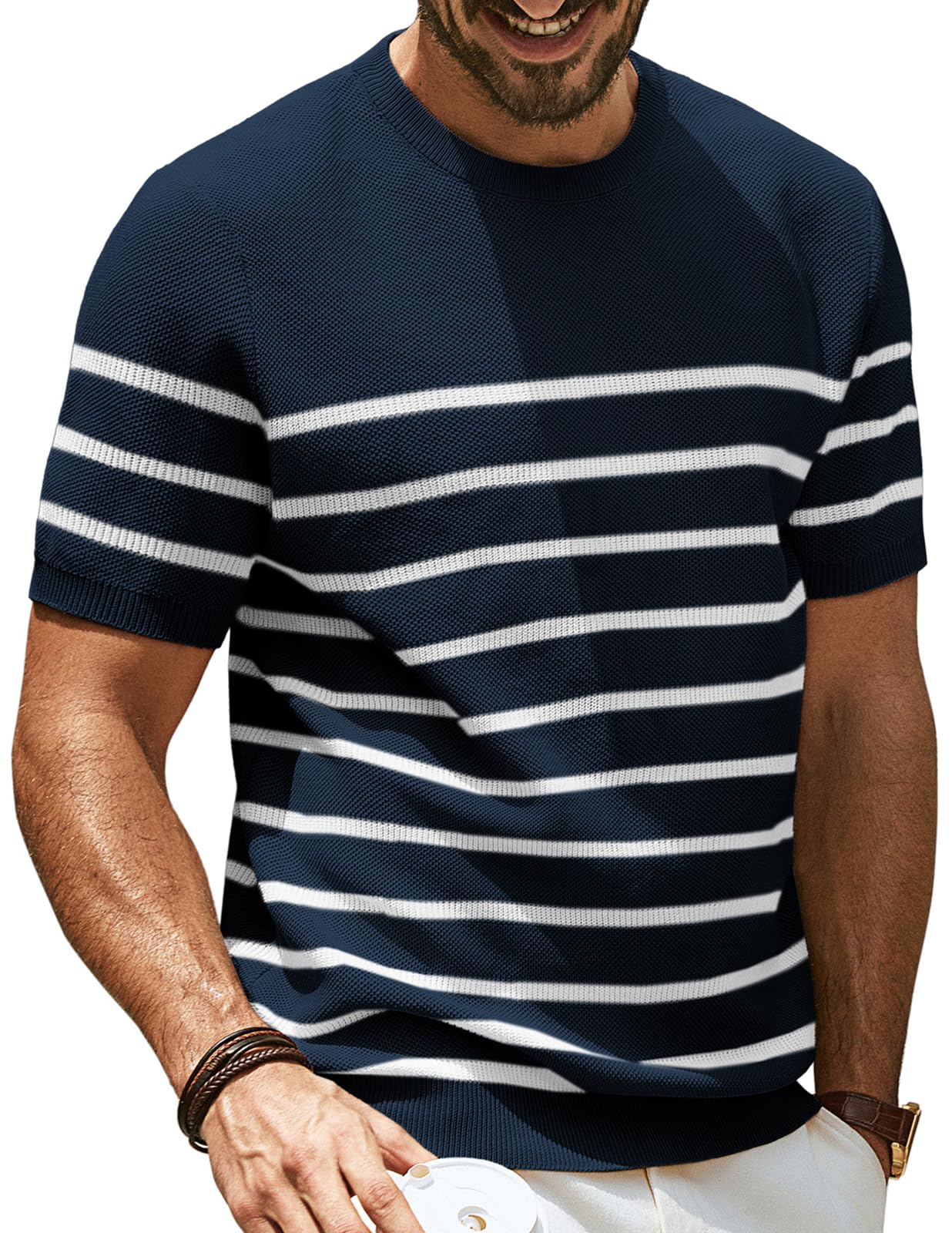 HOTPJ PAUL JONES Mens T Shirts Casual Knit Short Sleeve Tee | Crewneck, Textured Stretch T-Shirts, Lightweight, Comfortable, Breathable, Summer Clothing, Fashion, Classic, Vacation