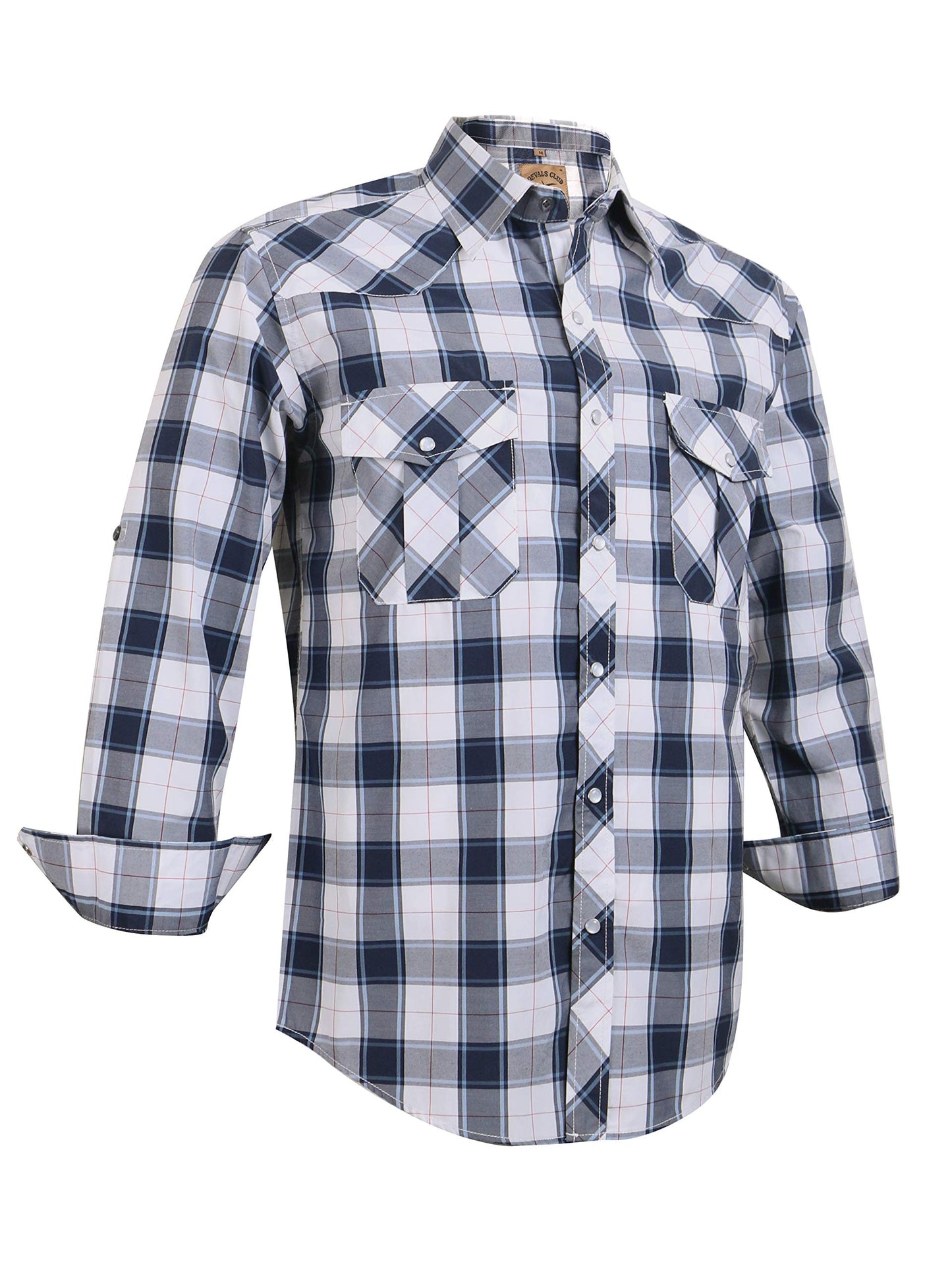 HOTCOEVALS CLUB Men's Western Pearl Snap Button Up Casual Cowboy Long Sleeve Two Pockets Work Shirts