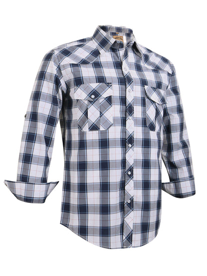 HOTCOEVALS CLUB Men's Western Pearl Snap Button Up Casual Cowboy Long Sleeve Two Pockets Work Shirts