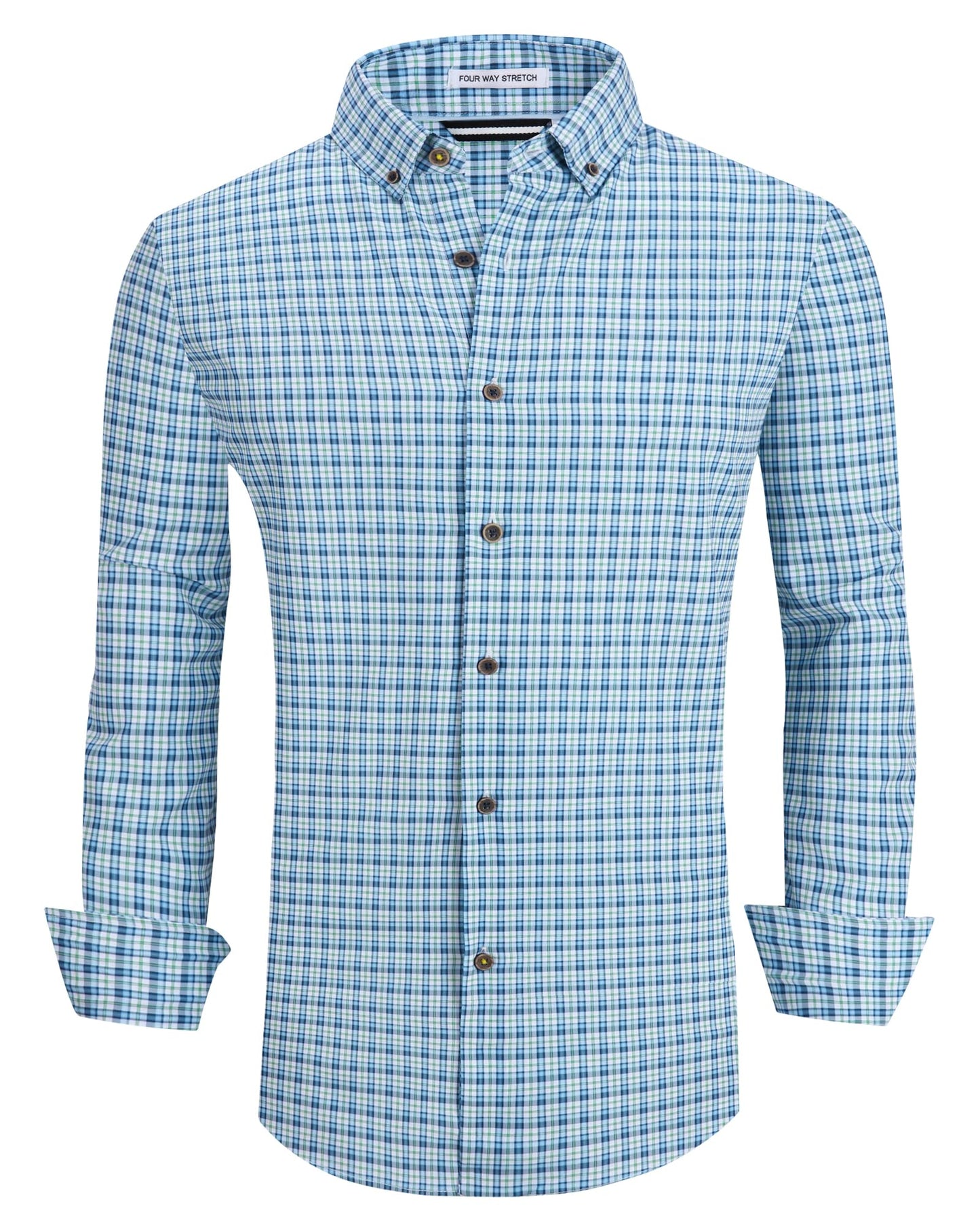 HOTAlex Vando Mens Wrinkle Free 4-Way Stretch Print Business Casual Shirt | Wrinkle resistant, Machine washable, Classic check Pattern, True-to-size cut, Business & Daily, Easy outfit pairing