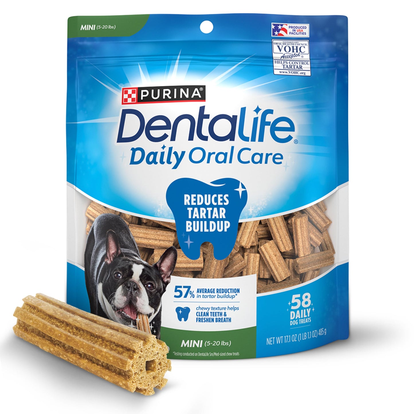 HOTDentaLife Daily Oral Care Dog Treats for Small Dogs 5-20 lbs., Chewy Dental Treat to Freshen Breath and Fight Tartar, Chicken Flavor, 17.1 oz., 58 Chews - 58 ct. Pouch