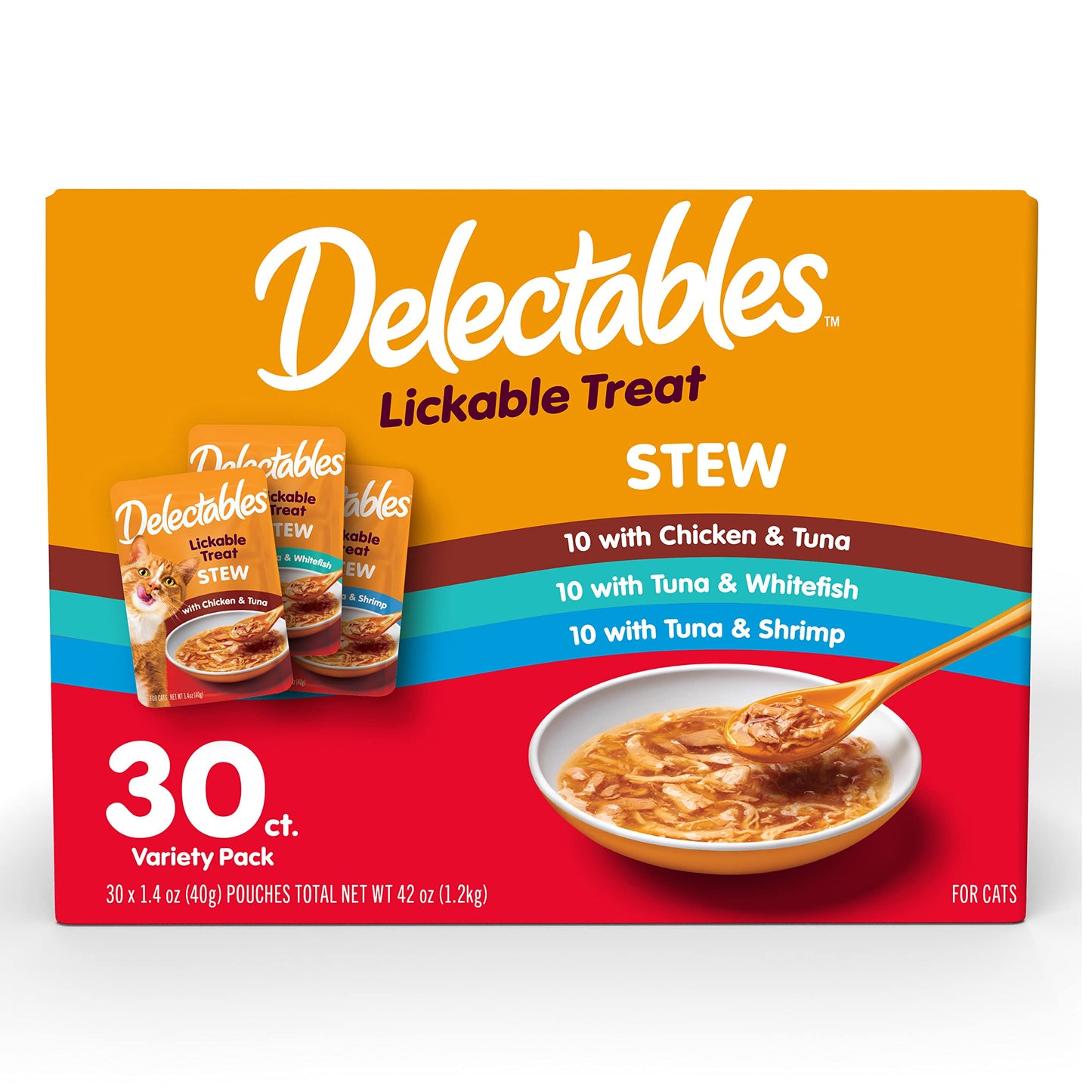 HOTDelectables Lickable Treat Stew Wet Cat Treat Variety Pack, Food Topper, Hydrating, Grain-Free, No Fillers, No By-Products, No Added Preservatives, 1.4oz Pouch, 12ct