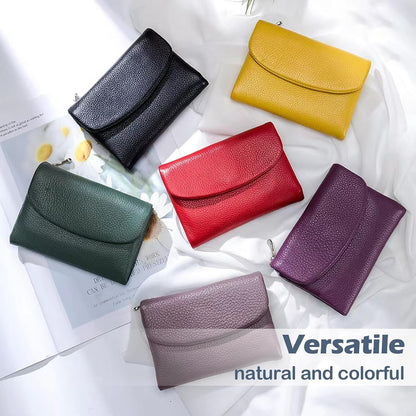 HOTUnisex Pebble Leather Wallet, Multicolor Genuine Leather Short Wallets for Women & Men, Small Full Grain Coin Purse with Credit Card Holder for Coins and Cards (#12)