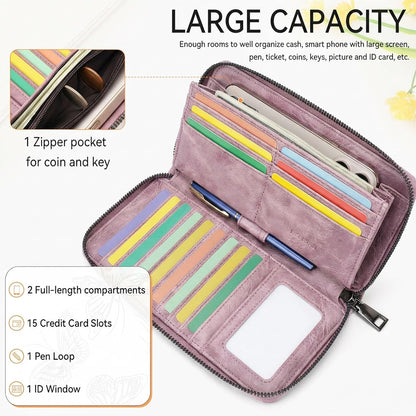 HOTBELTANA Womens Wallet RFID Wallet Women with Passport Holder Butterfly Vegan Leather Multi Card Slots Wallets Large Capacity Wristlet Travel Purse for Women (Purple)