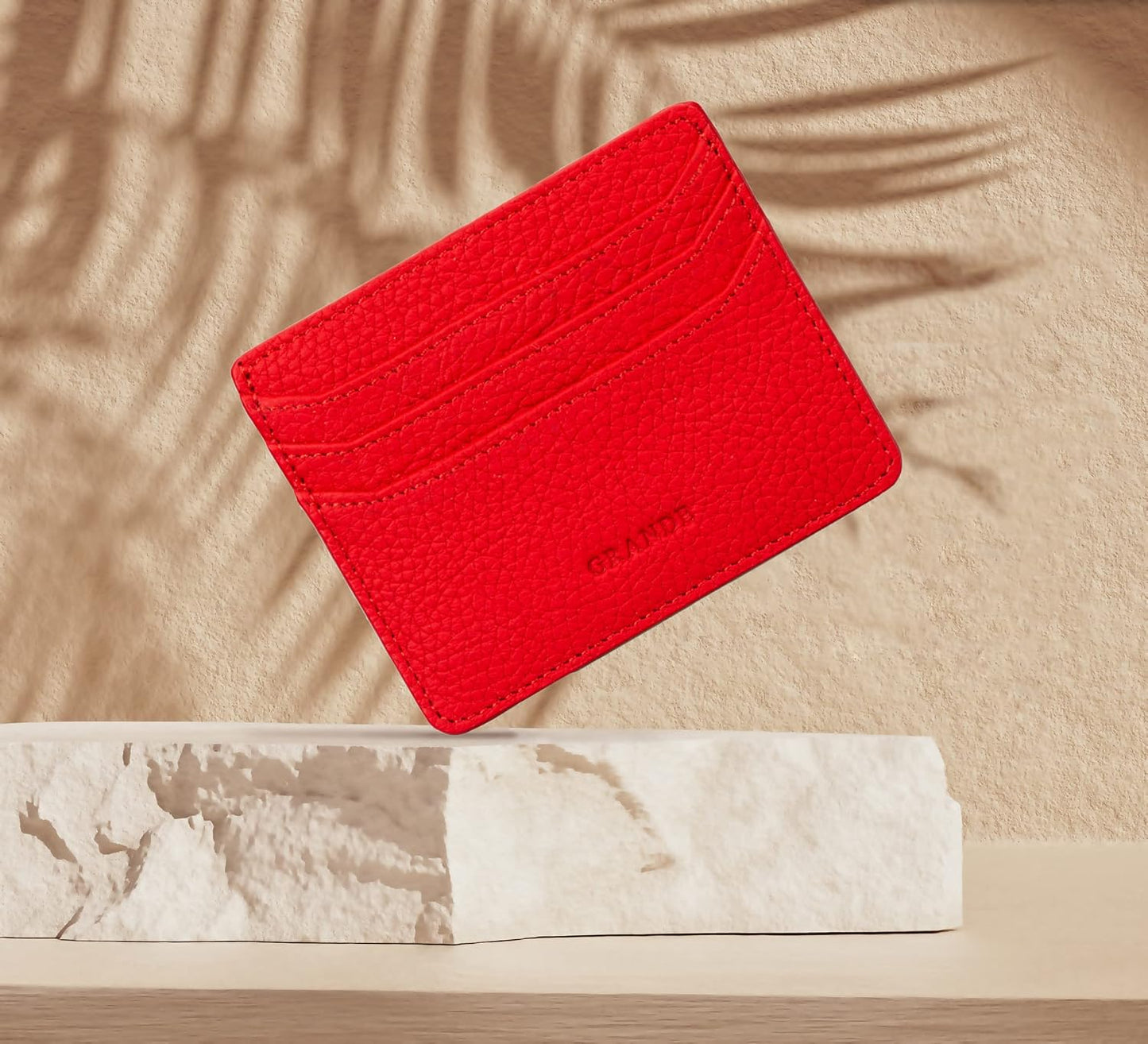 HOTgrande 3633 Genuine Leather Card Holder For Women and Men Super Slim Minimalist Small Snap Wallet (Red)