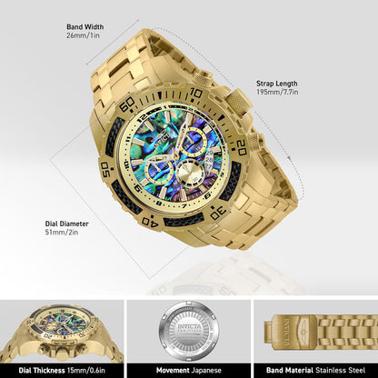 HOTInvicta Men's Pro Diver Scuba Quartz Chronograph Carbon Fiber Bezel Abalone Dial Bracelet Watch, 50mm