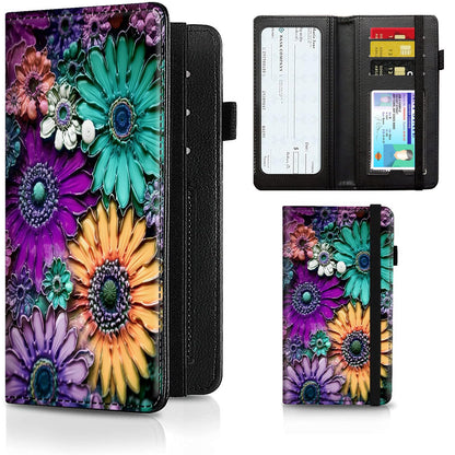 HOTCheckbook Cover for Men Women PU Leather Slim Check Book Holder Covers Wallet Case with Card Slots Duplicate Checks Card Pen Holder with RFID Blocking & Elastic Strap,Cute A Cat