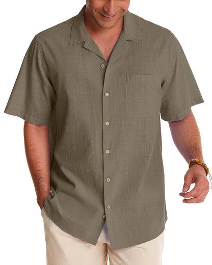 HOTAlimens & Gentle Mens Linen Shirts Cotton Hawaiian Shirts Short Sleeve Button Down Shirts Casual Summer Beach Tops