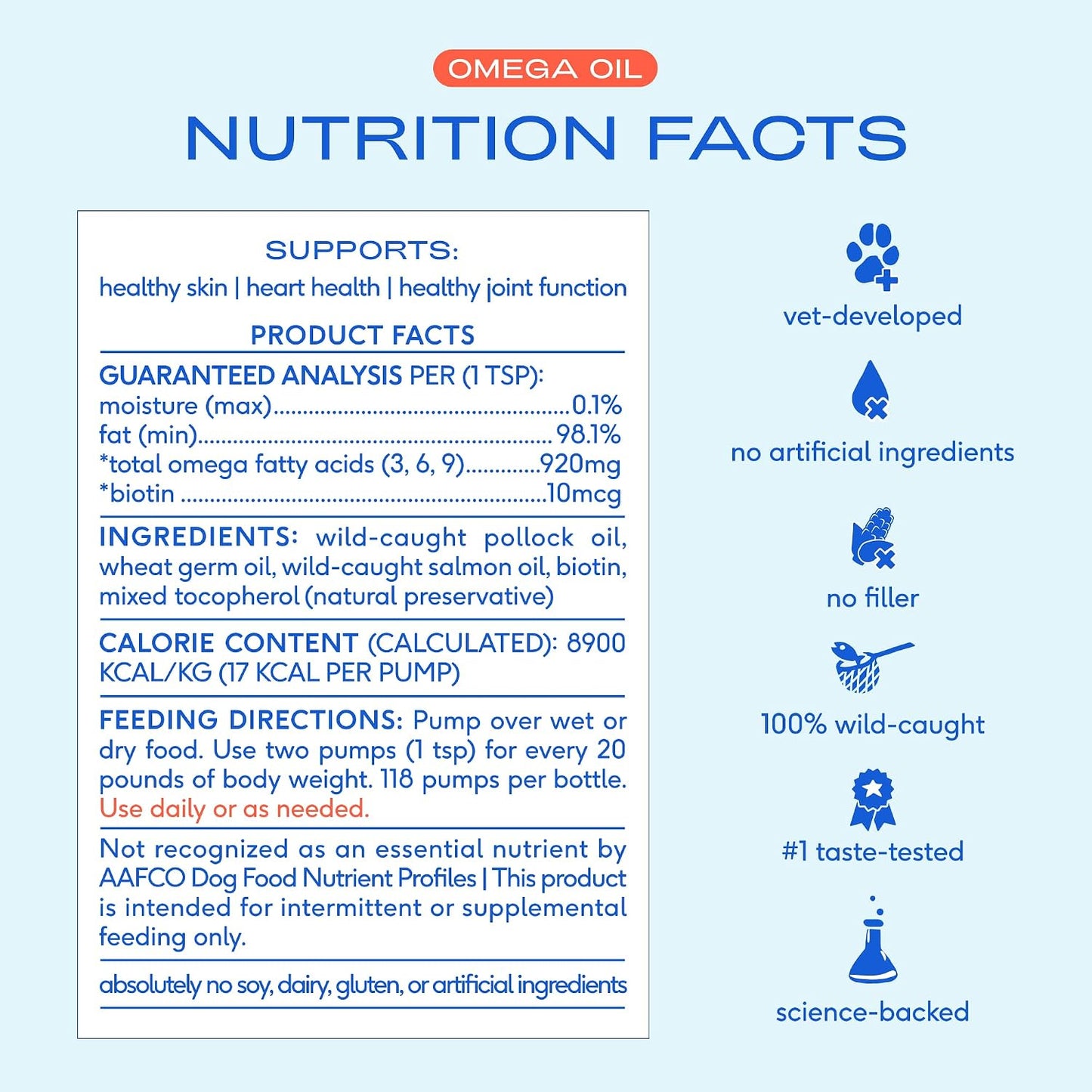 HOTNative Pet Omega 3 Fish Oil for Dogs & Cats – Wild Alaskan Salmon Oil for Dogs Skin and Coat, Supports Joints, Heart & Shedding – Fast-Absorbing Omega 3 6 9 Liquid Supplement – 8oz