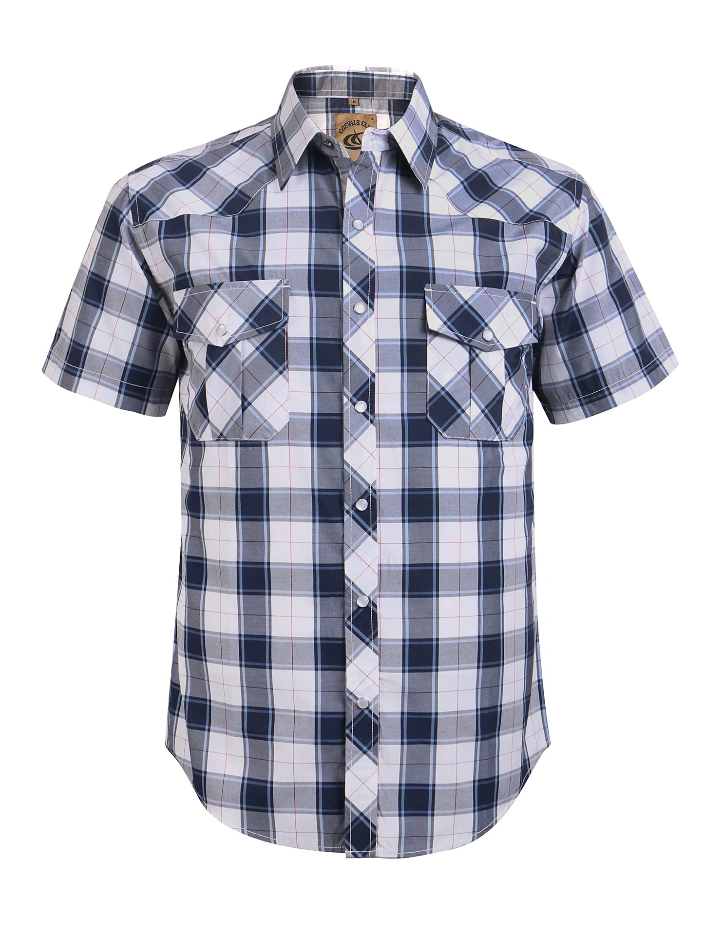 HOTCOEVALS CLUB Men's Western Cowboy Short Sleeve Pearl Snap Casual Plaid Work Shirts