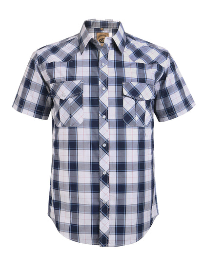 HOTCOEVALS CLUB Men's Western Cowboy Short Sleeve Pearl Snap Casual Plaid Work Shirts