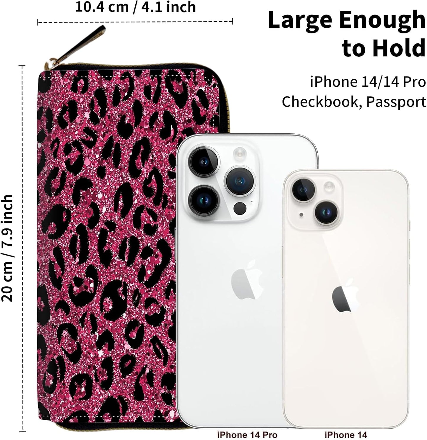 HOTRFID Blocking Wristlet Wallet for Women – Slim PU Leather Zipper Clutch, Cute Credit Card Holder Purse with Wrist Strap for Ladies,Pink Glitter Cheetah Prit