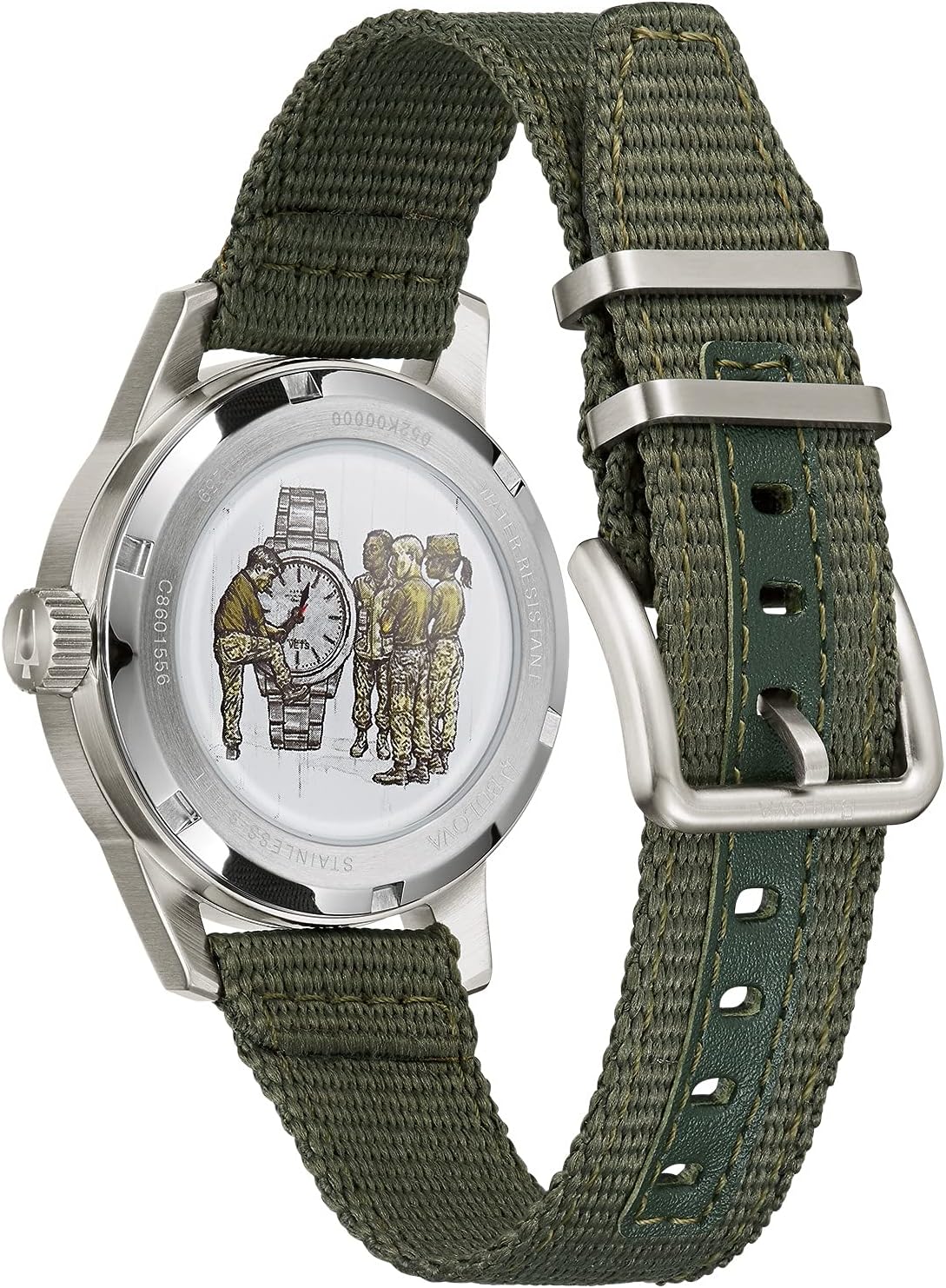 HOTBulova Men's Military Heritage Hack Veteran's Watchmaking Initiative Watch in Stainless Steel with 3-Hand Automatic, Green NATO Strap Style: 96A259