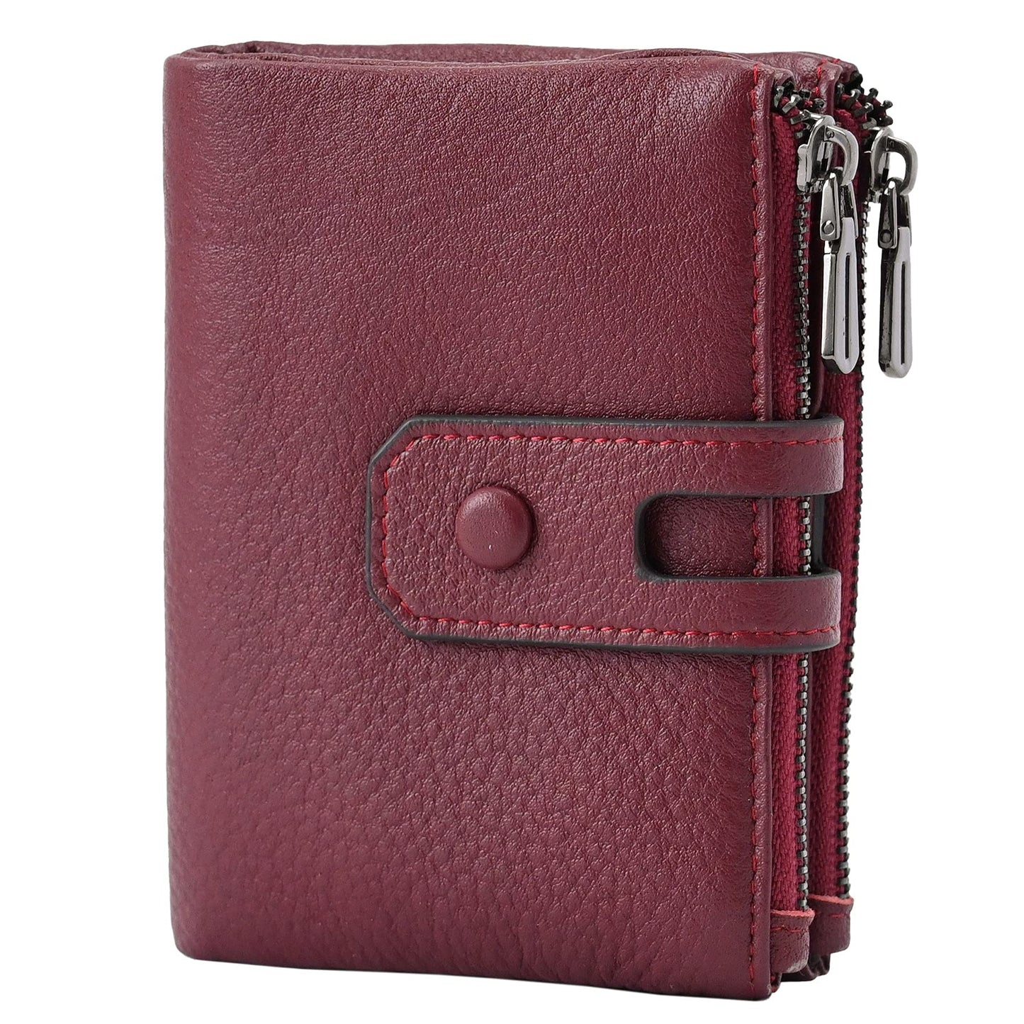 HOTBveyzi Small Soft Leather Wallet for Women RFID Blocking Ladies Card Holder with Double Zipper Pocket
