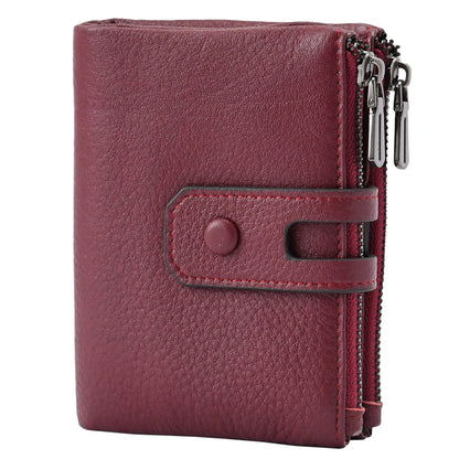 HOTBveyzi Small Soft Leather Wallet for Women RFID Blocking Ladies Card Holder with Double Zipper Pocket