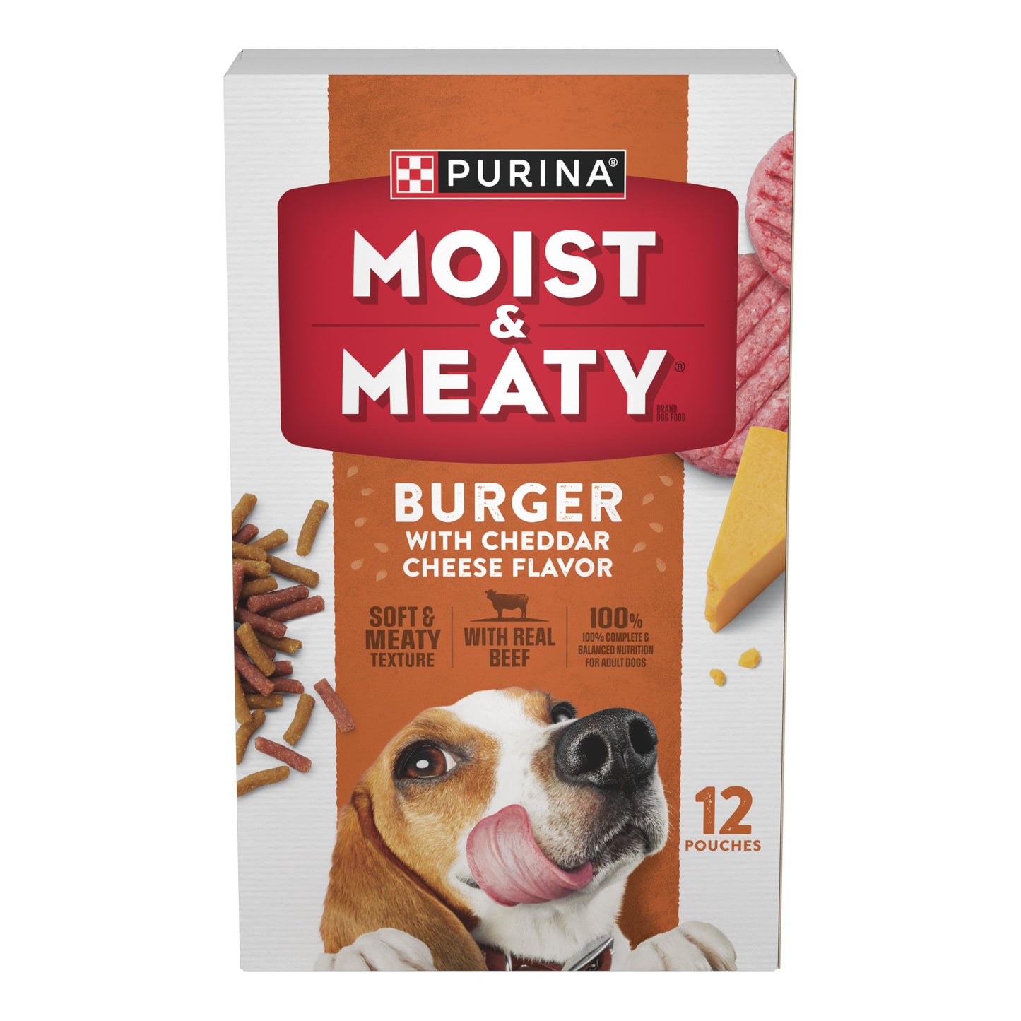 HOTPurina Moist and Meaty Burger With Cheddar Cheese Flavor Dry Soft Dog Food Pouches - 36 ct. Pouch