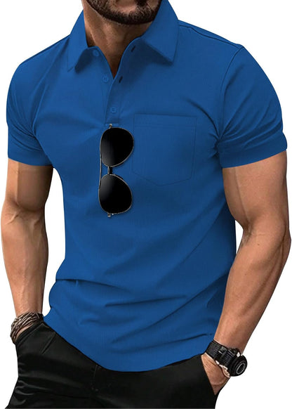 HOTSCODI 5 Pack Mens Pocket Polo Shirts Short Sleeve Multipack Golf Shirt for Men Moisture Wicking Casual Athletic Work T-Shirts