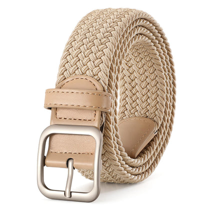 HOTXZQTIVE Women Elastic Braided Belt with Black Buckle, Woven Stretch Fabric