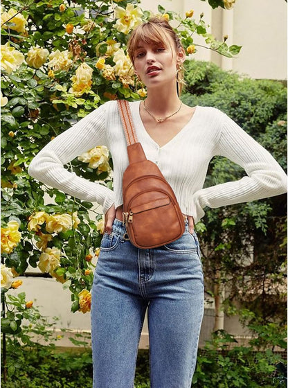 HOTBOSTANTEN Sling Bag for Women Leather Crossbody Bags Fanny Pack Chest Bag for Travel