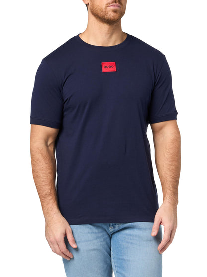 HOTHugo Mens Ribbed Crew Neck Regular Fit Center Logo T-Shirt