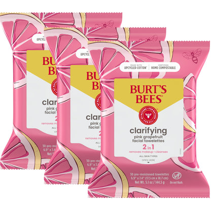 HOTBurts Bees Micellar Rose Water Facial Towelettes, 100% Plant Based Cloth; 99% Natural Origin; Remove Makeup, Cleanse, Hydrate; No Greasy, Oily Residue; All Skin Types; 30 Ct, Pack of 3 (Pack May Vary)