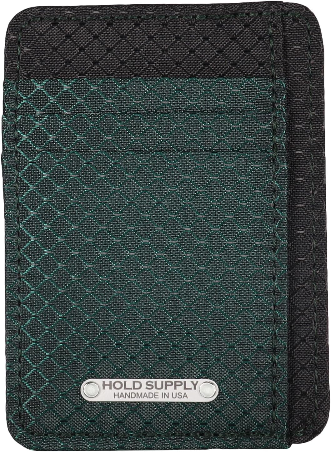 HOTRipstop Minimalist Fabric Front Pocket Wallet, Nylon and Polyester Ripstop Fabric Card and Cash Holder Wallet Handmade in California (Green & Black)