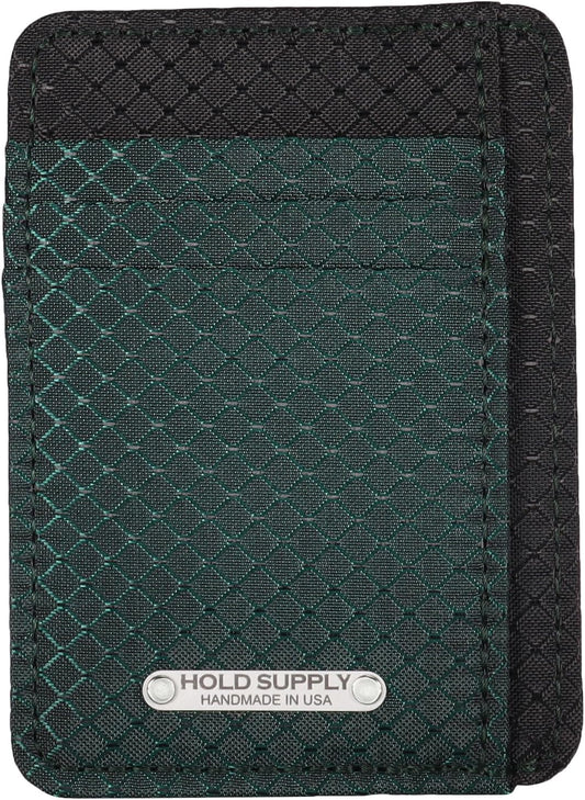 HOTRipstop Minimalist Fabric Front Pocket Wallet, Nylon and Polyester Ripstop Fabric Card and Cash Holder Wallet Handmade in California (Green & Black)