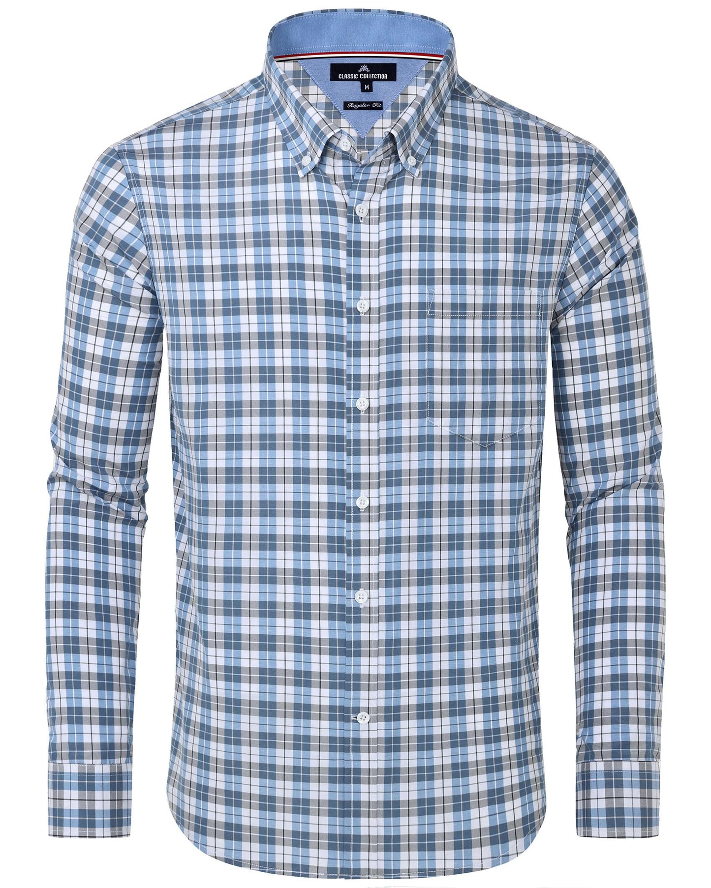 HOTAlimens & Gentle Men's Plaid Button Down Shirts Cotton Long Sleeve Dress Shirts Regular Fit Gingham Shirts