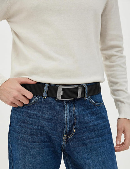 HOTJUKMO Men's Ratchet Belt, Nylon Web with Automatic Slide Buckle in Gift Box | Zinc Alloy Buckle with Micro-Adjust & Trimmable Webbing