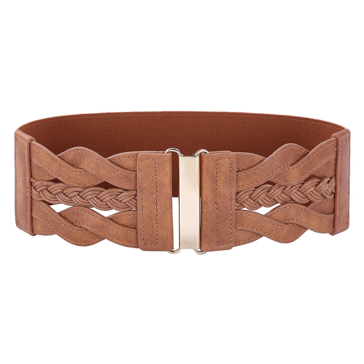 HOTGRACE KARIN Wide Belts for Women Elastic Waist Belt | 3 inch wide stretchy waistband, Woven design, Golden buckle, For dresses skirt, Vintage casual boho western style
