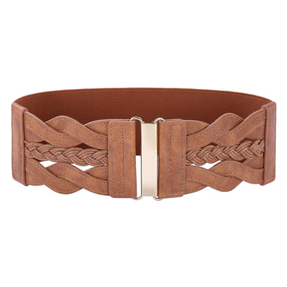 HOTGRACE KARIN Wide Belts for Women Elastic Waist Belt | 3 inch wide stretchy waistband, Woven design, Golden buckle, For dresses skirt, Vintage casual boho western style