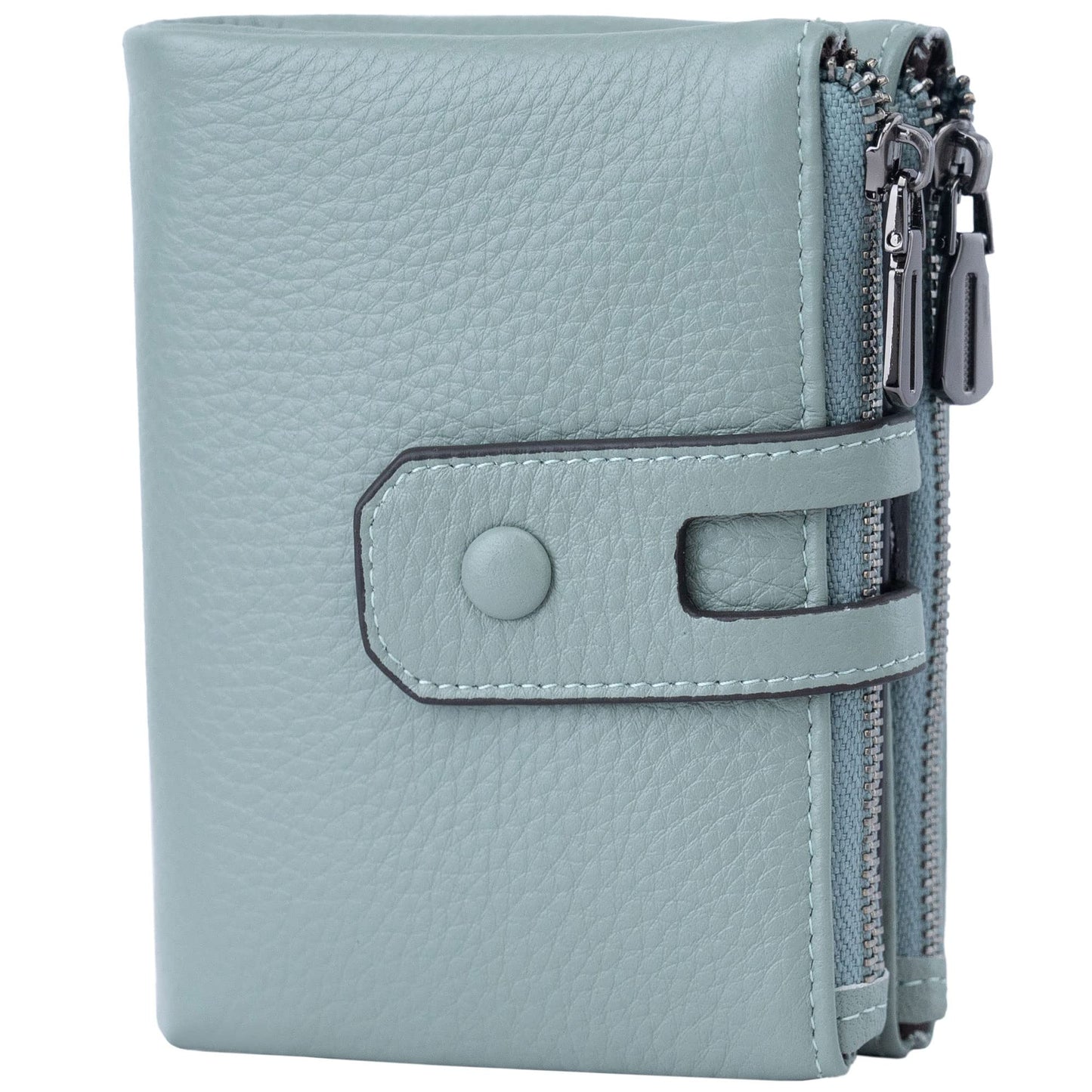 HOTBveyzi Small Soft Leather Wallet for Women RFID Blocking Ladies Card Holder with Double Zipper Pocket