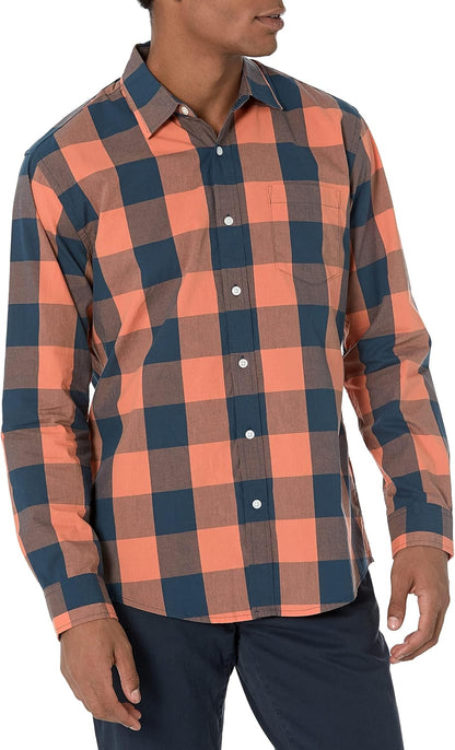 HOTAmazon Essentials Men's Regular-Fit Long-Sleeve Casual Poplin Shirt, Button Front, Business Casual, Collared