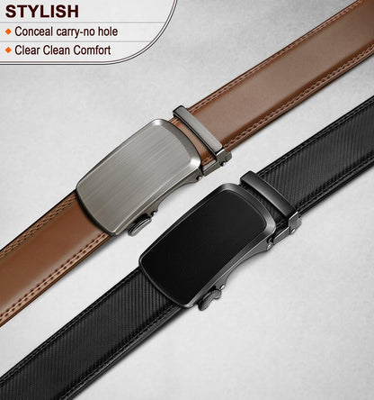 HOTBULLIANT Men Belts 2 Pack,Ratchet Sliding Belt Adjustable For Gift Mens Dress Casual 1 3/8",Cut for Fit